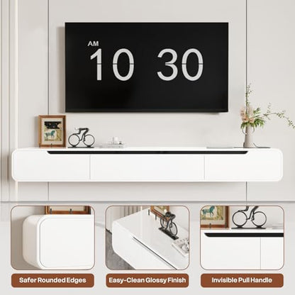Fully-Assembled Floating TV Stand, 71" Wall Mounted TV Stand with Power Outlet, view 8