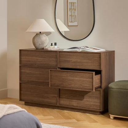 6-Drawer Dresser for Bedroom, 47.2" Wide, Wooden, Light Walnut, view 5