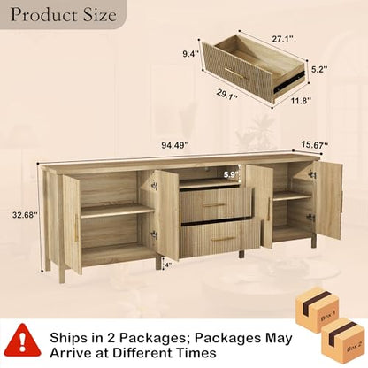 Oak TV Stand Long: 95" Fluted Entertainment Center for 100" TVs, view 3