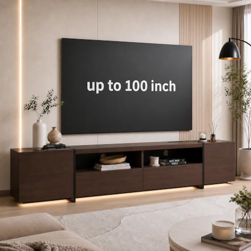 Modern Mid Century 94.5'' TV Stand for TVs up to 100in, Walnut, view 2