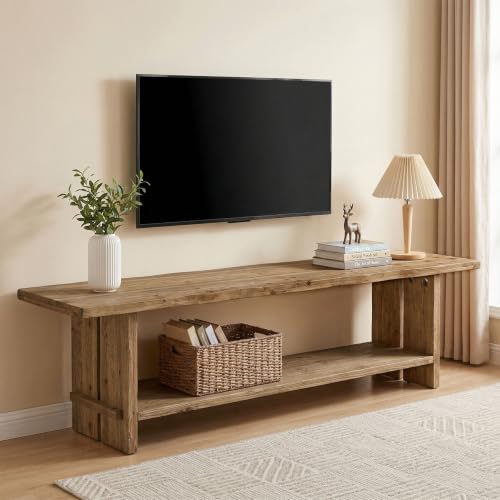 71" Solid Wood TV Stand for 55/65/75/85-Inch TV, 2-Tier TV Table, view 2