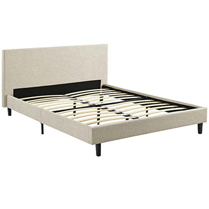 Anya Upholstered Beige Platform Bed with Wood Slat Support in Queen, view 5