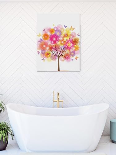 NuYeBiofx Colorful Flowers Butterflies Tree Canvas Wall Art Prints,48"x32" Framed Picture Artwork Abstract Botantical Printed Canvas Oil Painting for Living Room Bedroom Office,Ready to Hang