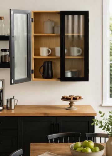 Langfeld Ribbed Glass Wall Cabinet for Bathroom Storage, view 6