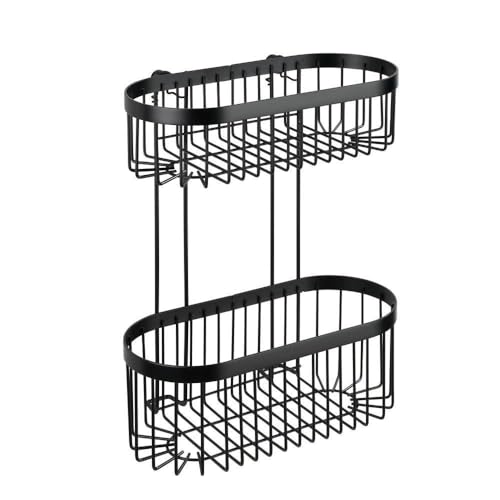 Classic Plus Black Steel Wall Shelf with Hooks, 35 x 10.5 x 12.5 cm, Black, 26,5 x 33 x 14,5 cm