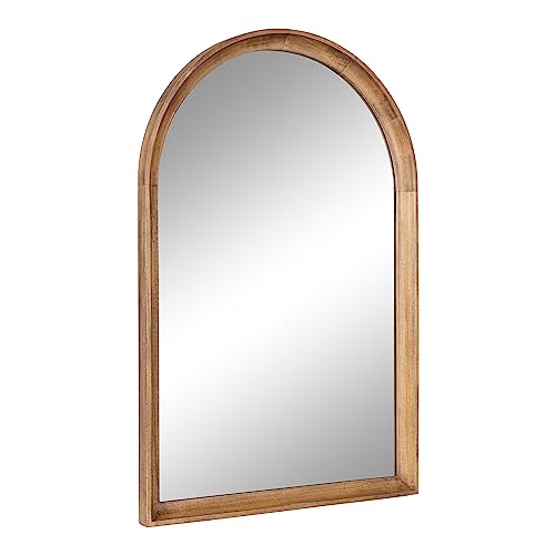 Hatherleigh Modern Transitional Arched Wooden Wall Mirror; 24 x 36; Rustic Brown; Decorative Wood Arch Mirror for Use in Bathroom; Entryway; or Bedroom
