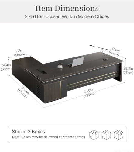 87" L-Shaped Executive Desk with Reversible Return, view 3