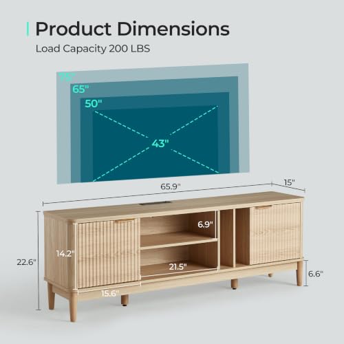 Mid Century Modern Fluted TV Stand for 75" TV, Natural Oak, view 4