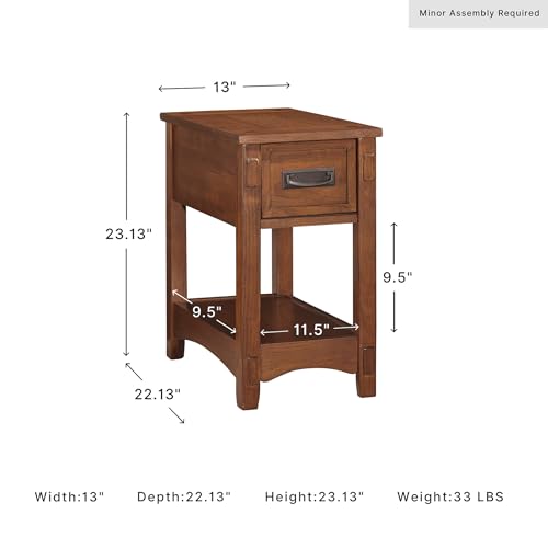 Brown narrow chairside end table with drawer, view 4