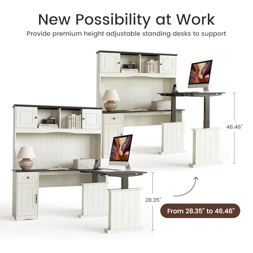 80x60 L Shaped Electric Standing Desk with Hutch and Drawers, view 4