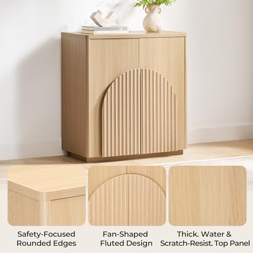 CHITA Sideboard Buffet Cabinet with Storage, Small Storage Cabinet with Doors and Shelves for Living Room Accent, Bar, Kitchen, Oak