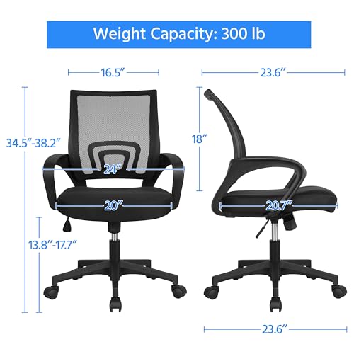 Mid Back Mesh Computer Office Desk Chair Adjustable Swivel, Black, view 4