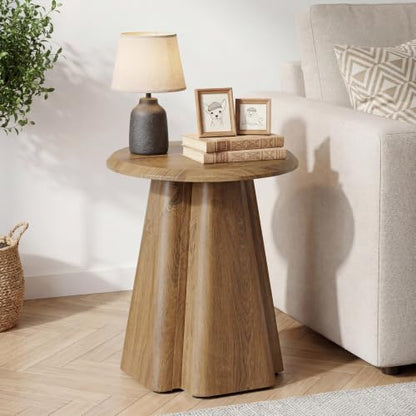 Round End Table with Fluted Pedestal Base | 23.6" Wooden Side Table, Sturdy Modern Accent Table for Living Room, Small Spaces, Bedroom