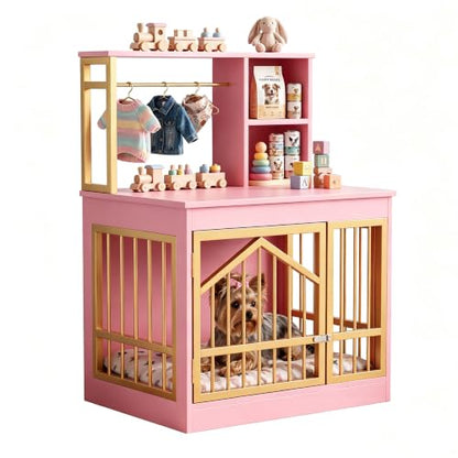 Dog Crate Furniture, Wooden Dog Kennel for Small Breed, Pink, view 8