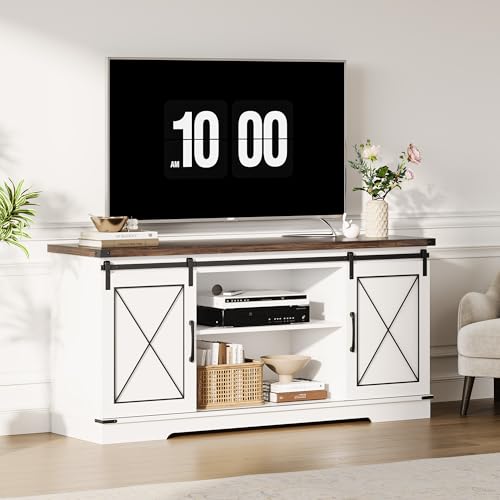 Farmhouse TV Stand with Sliding Barn Doors for TVs up to 65" | Entertainment Center, Media Cabinet with Flexible Storage, Adjustable Shelves and Ample Space, for Living Room Bedroom