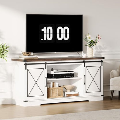Farmhouse TV Stand with Sliding Barn Doors for TVs up to 65" | Entertainment Center, Media Cabinet with Flexible Storage, Adjustable Shelves and Ample Space, for Living Room Bedroom