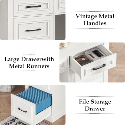 Farmhouse 59'' Executive Desk with File Drawers, Cream White, view 5
