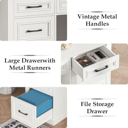 Farmhouse 59'' Executive Desk with File Drawers, Cream White, view 5
