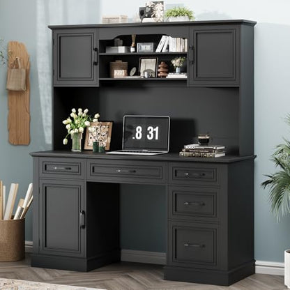 Executive Desk with 5 Drawers, Pure Black, view 2