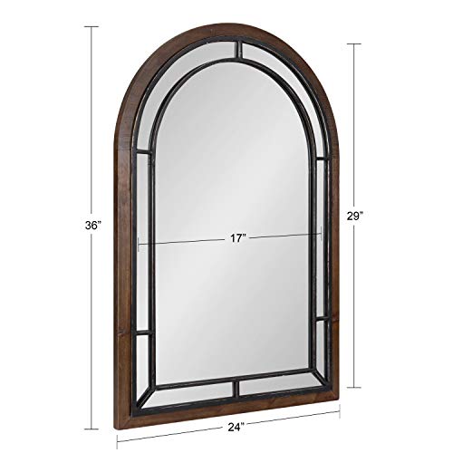 Audubon Farmhouse Wall Mirror, 24 x 36, Rustic Brown, Modern Arched Mirror for Wall