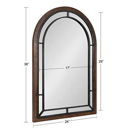 Audubon Farmhouse Wall Mirror, 24 x 36, Rustic Brown, Modern Arched Mirror for Wall