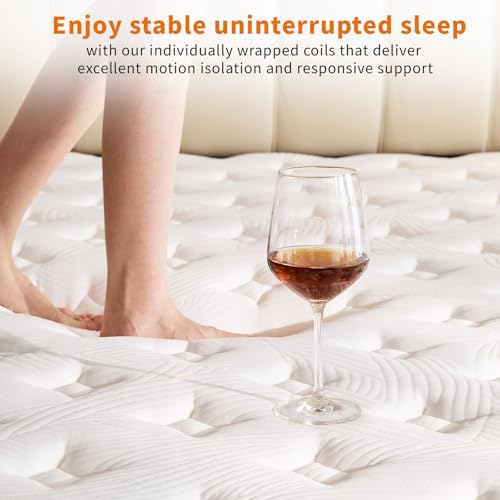12 Inch Queen Mattress, Medium Firm Hybrid Memory Foam, 7-Zone Body Support for Pressure Relief, Motion Isolation, Queen Mattress in a Box, White Breathable Textured Fabric Mattresses