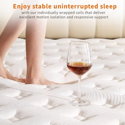 12 Inch Queen Mattress, Medium Firm Hybrid Memory Foam, 7-Zone Body Support for Pressure Relief, Motion Isolation, Queen Mattress in a Box, White Breathable Textured Fabric Mattresses