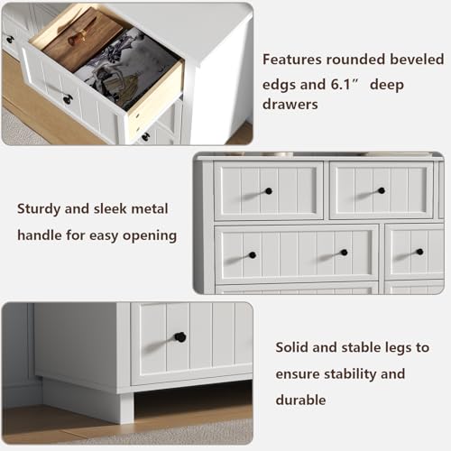 Farmhouse 10 Drawers Dresser for Bedroom, White Dresser Chest of Drawers, view 6