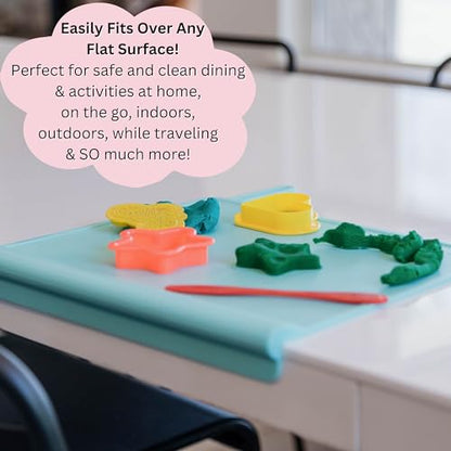 Table Tyke Silicone Placemat for Toddlers with Teething Table Edge Bumper - Non-Slip Baby Placemat for Restaurant & Home Dining - BPA Free Kids Food Mat - Travel Ready Toddler Eating Mat - Sage Green