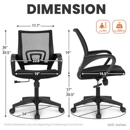 Office Computer Chair Ergonomic Mid-Back Mesh Desk Chair, Black, view 4