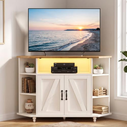 45" Corner TV Stand for 55-Inch TVs with Storage, White, view 2
