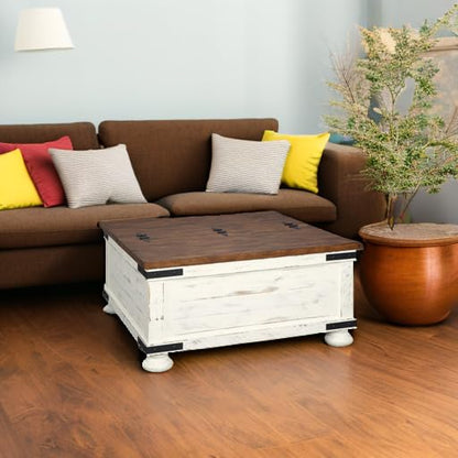 Distressed white farmhouse lift top coffee table with storage, view 3