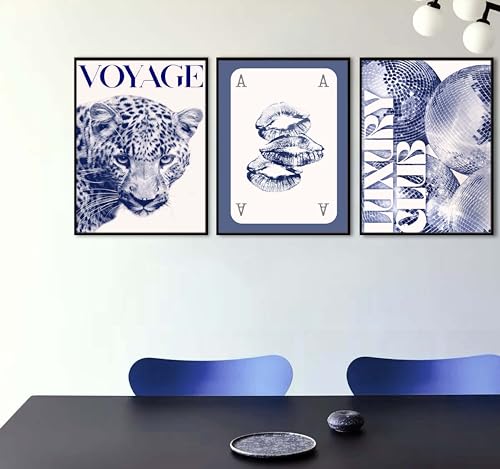 Blue Cheetah Canvas Wall Art Y2K Trendy Leopard Wall Decor Paintings Preppy Blue and White Cheetah Disco Posters Prints Pictures for Girly Room Bedroom Dorm 12 * 16 Inch （Posters