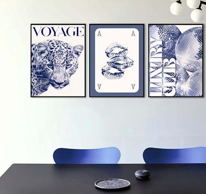 Blue Cheetah Canvas Wall Art Y2K Trendy Leopard Wall Decor Paintings Preppy Blue and White Cheetah Disco Posters Prints Pictures for Girly Room Bedroom Dorm 12 * 16 Inch （Posters