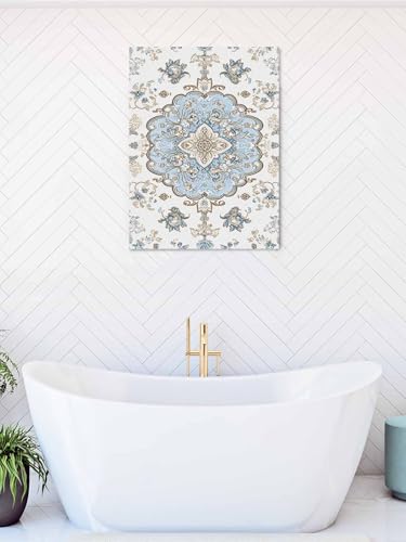 NuYeBiofx Retro Ethnic Floral Canvas Wall Art Prints,40"x28" Framed Picture Artwork Pattern Border Printed Canvas Oil Painting for Living Room Bedroom Office,Ready to Hang