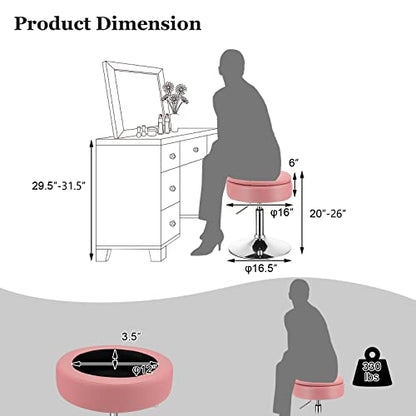 Adjustable Swivel Vanity Stool Set of 2, 360° Swivel 20"-26" Height Adjustable Tufted Round PU Leather Ottoman with Storage, Modern Accent Makeup Chair for Living Room Bedroom, Pink