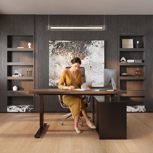FLEXISPOT 55" Executive Standing Desk with Drawers & CPU Holder, Dual Motor Height Adjustable Desk, 222 LBS Capacity, 1" Thick Desktop, Home Office Workstation, Black Walnut, 3 Packages