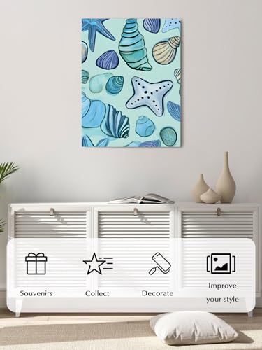 NuYeBiofx Ocean Shell Conch Cartoon Style Canvas Wall Art Prints,40"x28" Framed Picture Artwork Blue Printed Canvas Oil Painting for Living Room Bedroom Office,Ready to Hang
