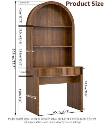 75'' Arched Computer Desk with Hutch, Home Office Desk, Walnut, view 3