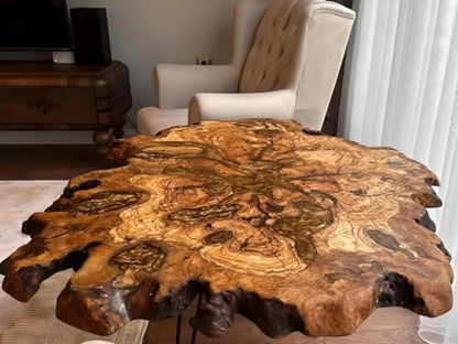 RESINHOMEFURNITURE Parota Natural Live Edge Round Coffee Table Dining Table Hallway Table Office Table Counter Table Center Table Side/End Table Bedside Table (30" Inches Tall, 18 x 18 Inches)