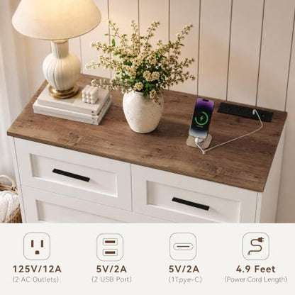 Farmhouse Tall Dresser for Bedroom Wood Chests of Drawers with Charging 6, view 5