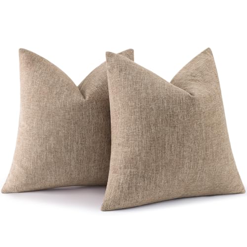 Fall Khaki Chenille Throw Pillow Covers 18x18 Set of 2, view 2