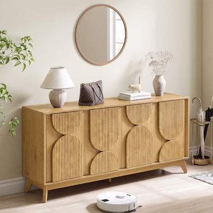 63 Inch Mid Century Modern Fluted Sideboard Buffet Cabinet Natural, view 5