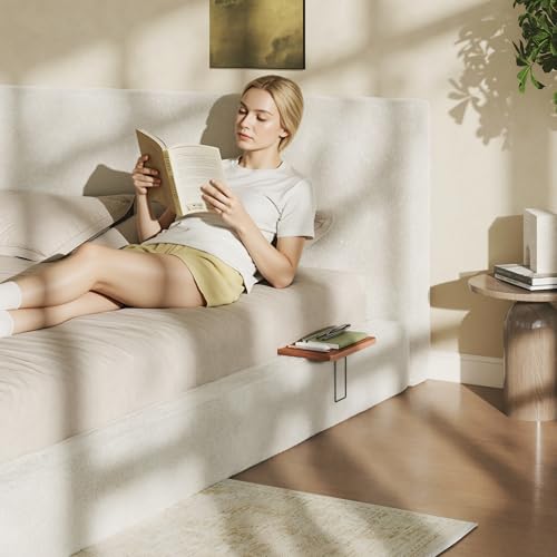 Upholstered King Bed Frame with Cloud Pad, King (U.S. Standard) | Sliding Wood Side Table, Low-Profile Platform, Easy Assembly, Off-White Sherpa