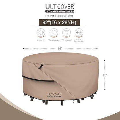 Round Patio Furniture Cover - Outdoor Waterproof Table with Chair Set Cover 92 inch