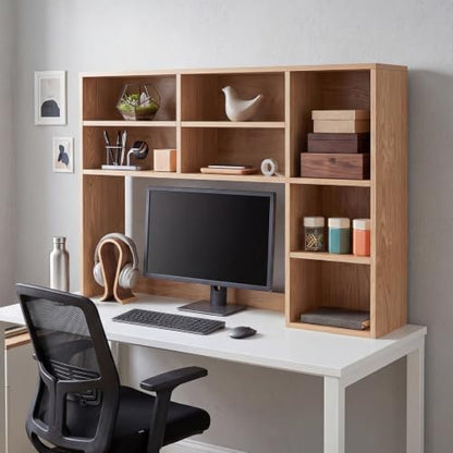 Natural Wood College Desktop Bookshelf Dorm Desk Hutch Organizer, view 3