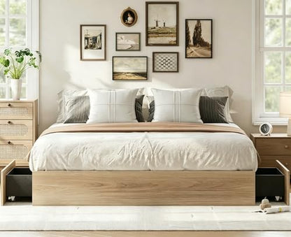 King Bed Frame with 2 Storage Drawers,Wooden Floor Bed Frame, view 2