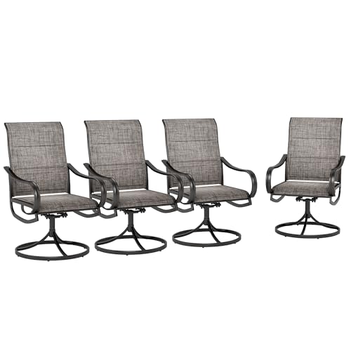 Swivel Patio Dining Chairs Set of 4, Outdoor Dining Chairs with Padded Textilene Fabric & Sturdy Metal Frame, All Weather Outdoor Sling Furniture Chairs for Deck, Backyard, Garden and Lawn