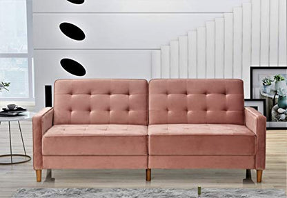 Nia Modern Velvet Upholstered Tufted Sleeper Sofa Bed, Natural Pink