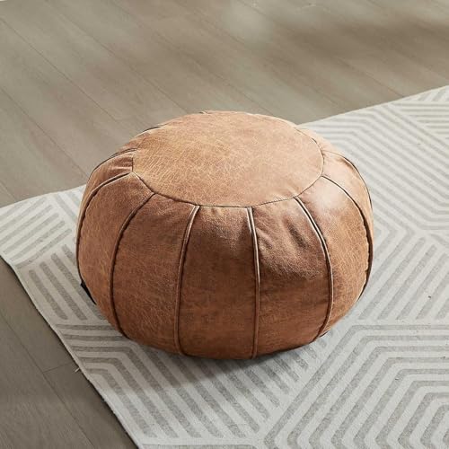 Unstuffed Pouf Ottoman Handmade Moroccan Storage Footstool Seat Round Home Decoration Pouf Cover Multi Functional Bean Bag Floor Chair for Living Room, Office, Bedroom, Balcony Decor